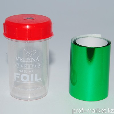 Переводная фольга для дизайна ногтей 1,2м  №080 "Velena" (зеленый металлик)